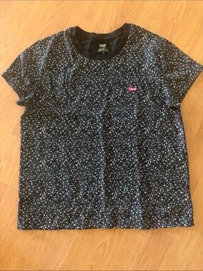 Levi's Black Floral Tee with Pink Logo Patch